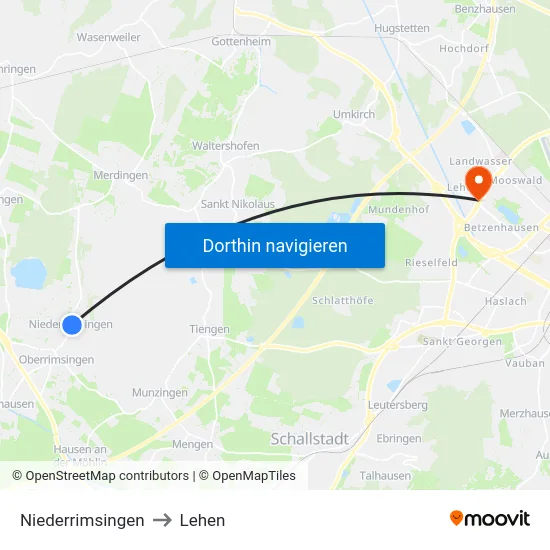 Niederrimsingen to Lehen map