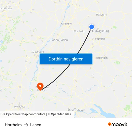 Horrheim to Lehen map