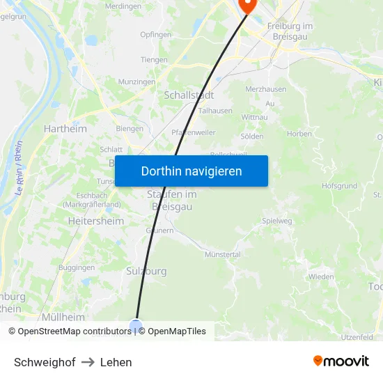 Schweighof to Lehen map
