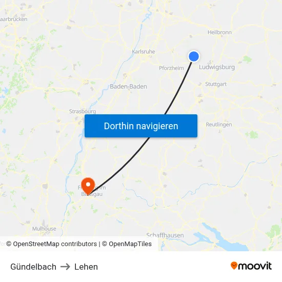 Gündelbach to Lehen map