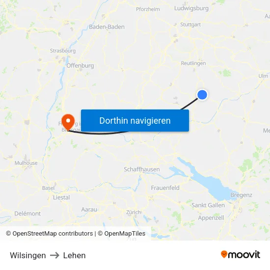 Wilsingen to Lehen map