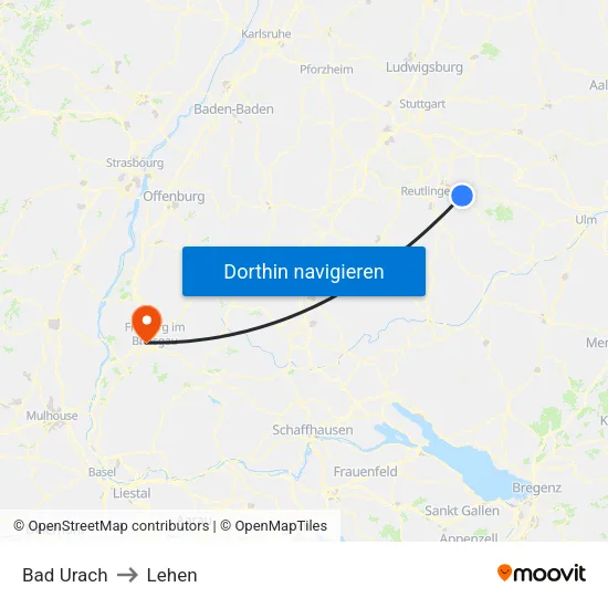 Bad Urach to Lehen map