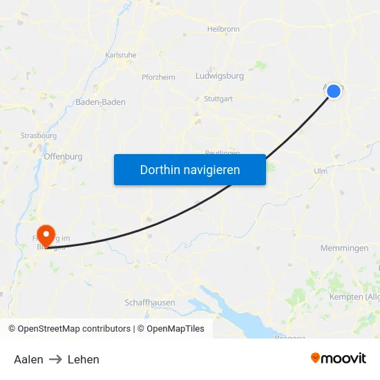 Aalen to Lehen map