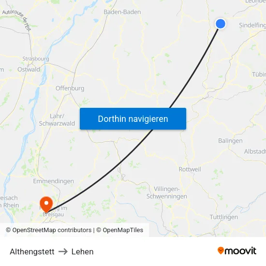 Althengstett to Lehen map