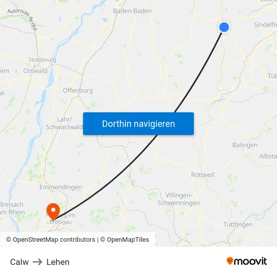 Calw to Lehen map