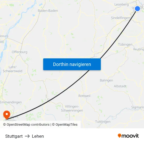 Stuttgart to Lehen map