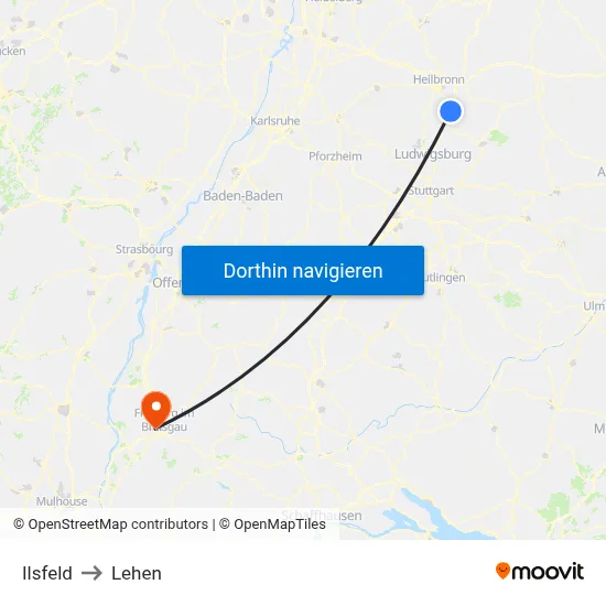 Ilsfeld to Lehen map