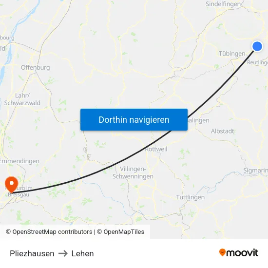 Pliezhausen to Lehen map
