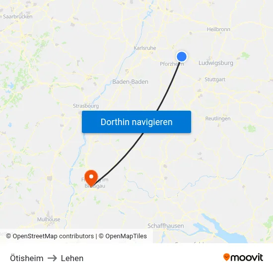 Ötisheim to Lehen map