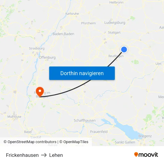 Frickenhausen to Lehen map