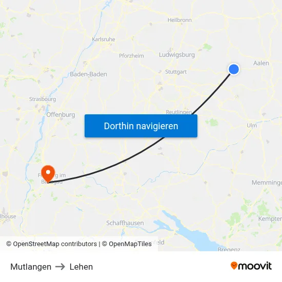 Mutlangen to Lehen map