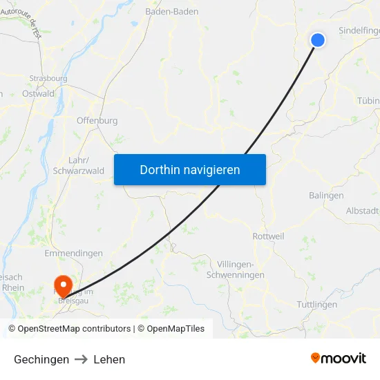 Gechingen to Lehen map