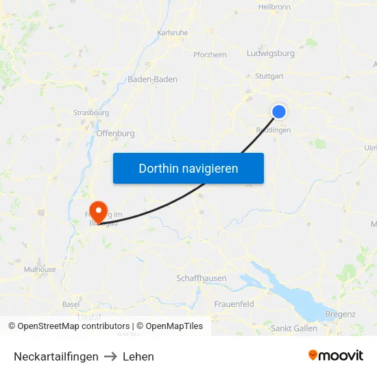 Neckartailfingen to Lehen map
