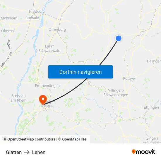 Glatten to Lehen map