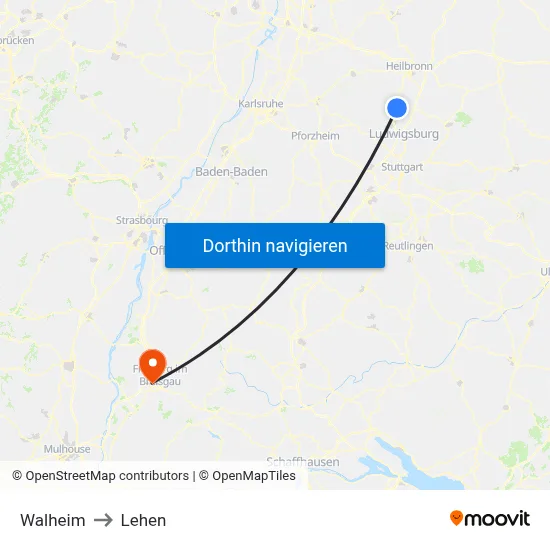 Walheim to Lehen map