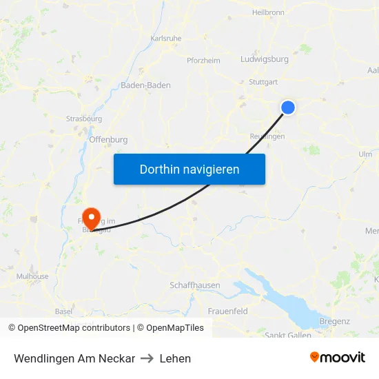 Wendlingen Am Neckar to Lehen map