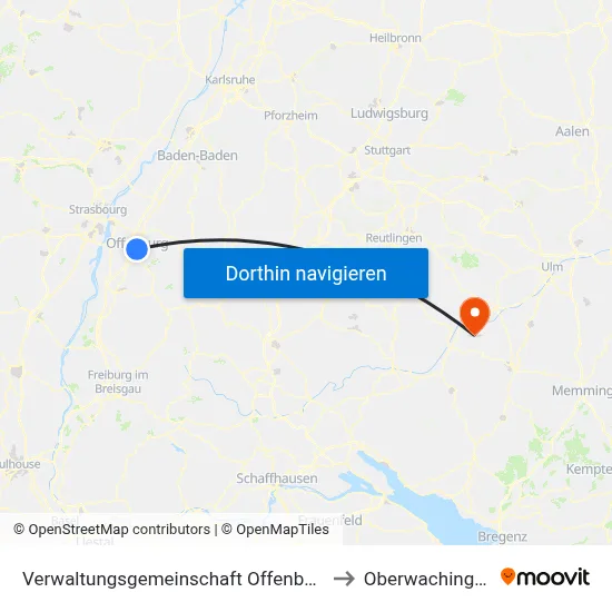 Verwaltungsgemeinschaft Offenburg to Oberwachingen map