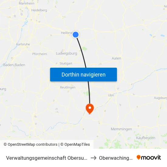 Verwaltungsgemeinschaft Obersulm to Oberwachingen map