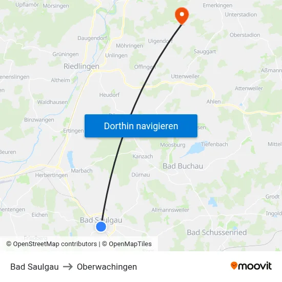 Bad Saulgau to Oberwachingen map