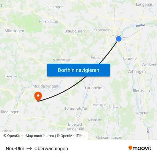Neu-Ulm to Oberwachingen map