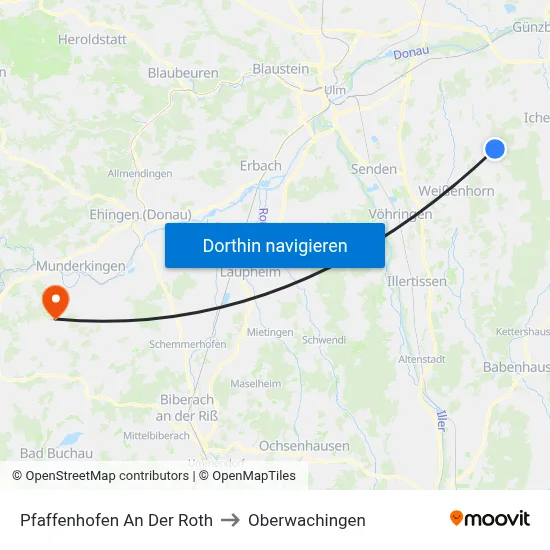 Pfaffenhofen An Der Roth to Oberwachingen map