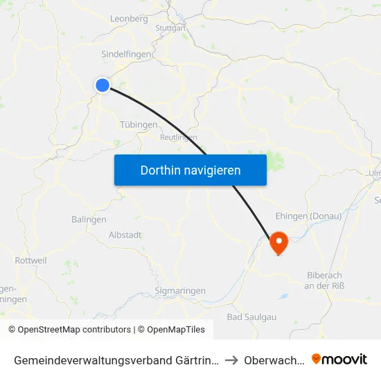 Gemeindeverwaltungsverband Gärtringen/Ehningen to Oberwachingen map