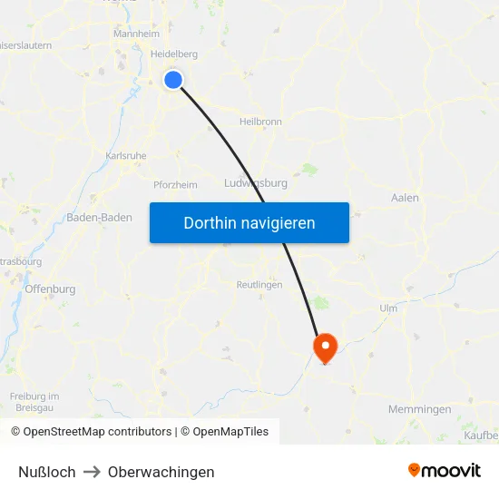 Nußloch to Oberwachingen map