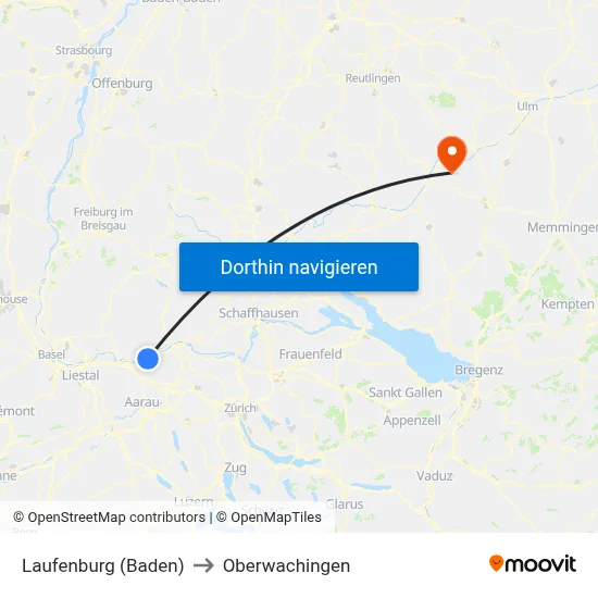 Laufenburg (Baden) to Oberwachingen map