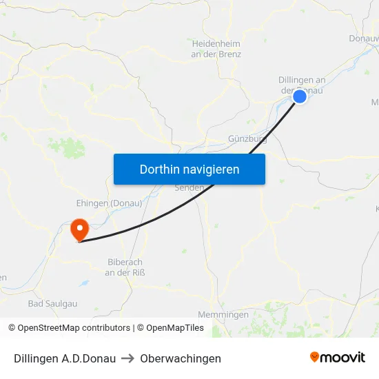 Dillingen A.D.Donau to Oberwachingen map