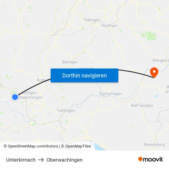 Unterkirnach to Oberwachingen map