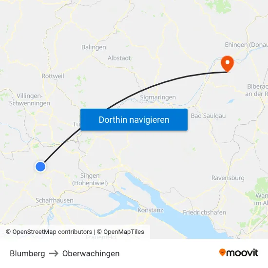 Blumberg to Oberwachingen map