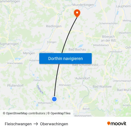 Fleischwangen to Oberwachingen map