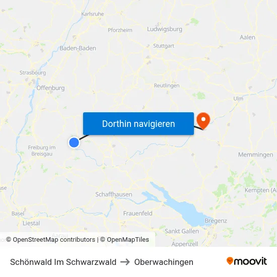 Schönwald Im Schwarzwald to Oberwachingen map