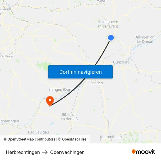 Herbrechtingen to Oberwachingen map