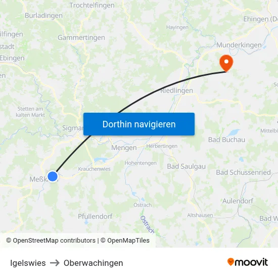 Igelswies to Oberwachingen map