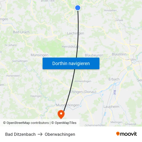 Bad Ditzenbach to Oberwachingen map