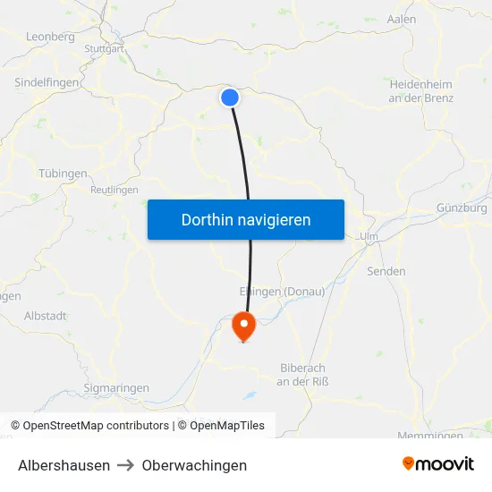 Albershausen to Oberwachingen map