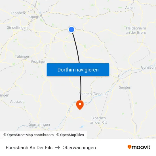 Ebersbach An Der Fils to Oberwachingen map