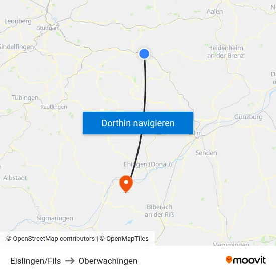 Eislingen/Fils to Oberwachingen map
