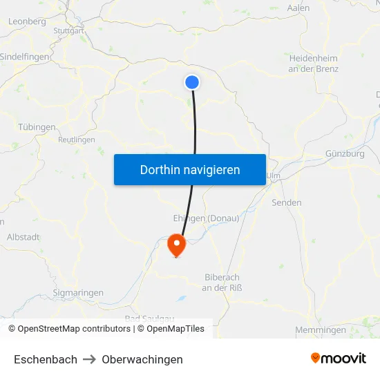 Eschenbach to Oberwachingen map