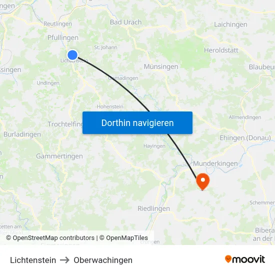 Lichtenstein to Oberwachingen map