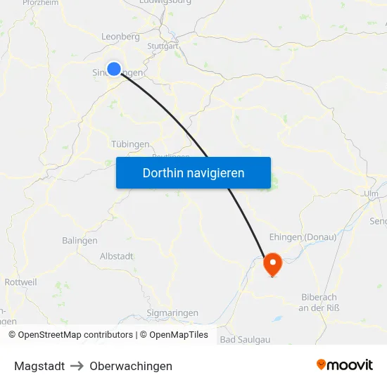 Magstadt to Oberwachingen map