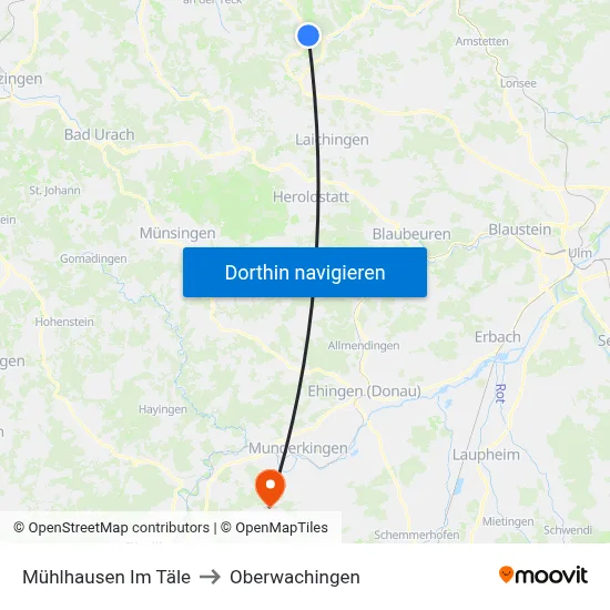 Mühlhausen Im Täle to Oberwachingen map