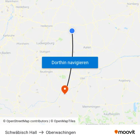 Schwäbisch Hall to Oberwachingen map