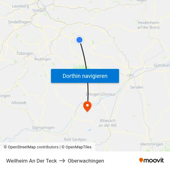 Weilheim An Der Teck to Oberwachingen map