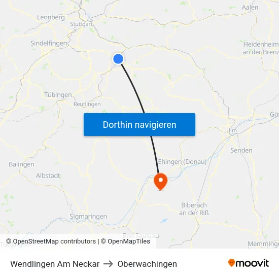 Wendlingen Am Neckar to Oberwachingen map