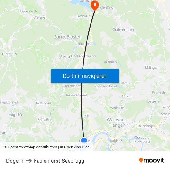Dogern to Faulenfürst-Seebrugg map