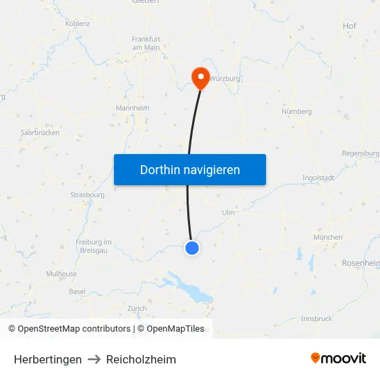 Herbertingen to Reicholzheim map
