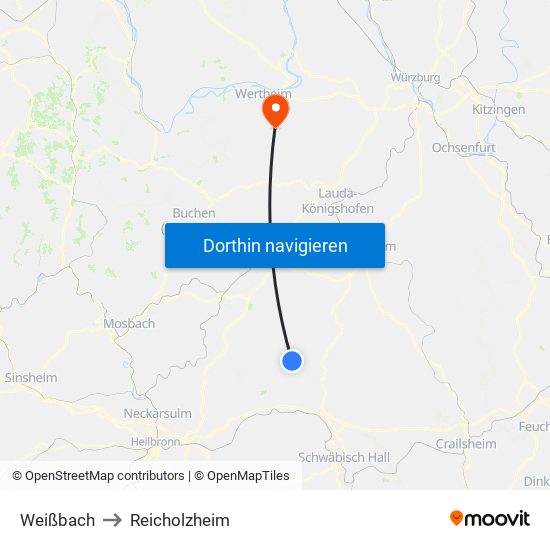 Weißbach to Reicholzheim map