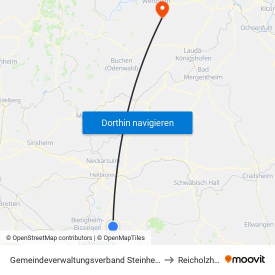 Gemeindeverwaltungsverband Steinheim-Murr to Reicholzheim map